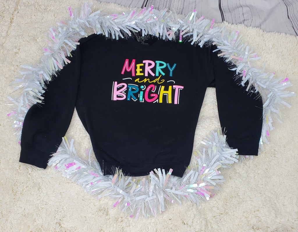Merry and Bright Festive Crewneck Sweatshirt  Ivy and Pearl Boutique Black M 