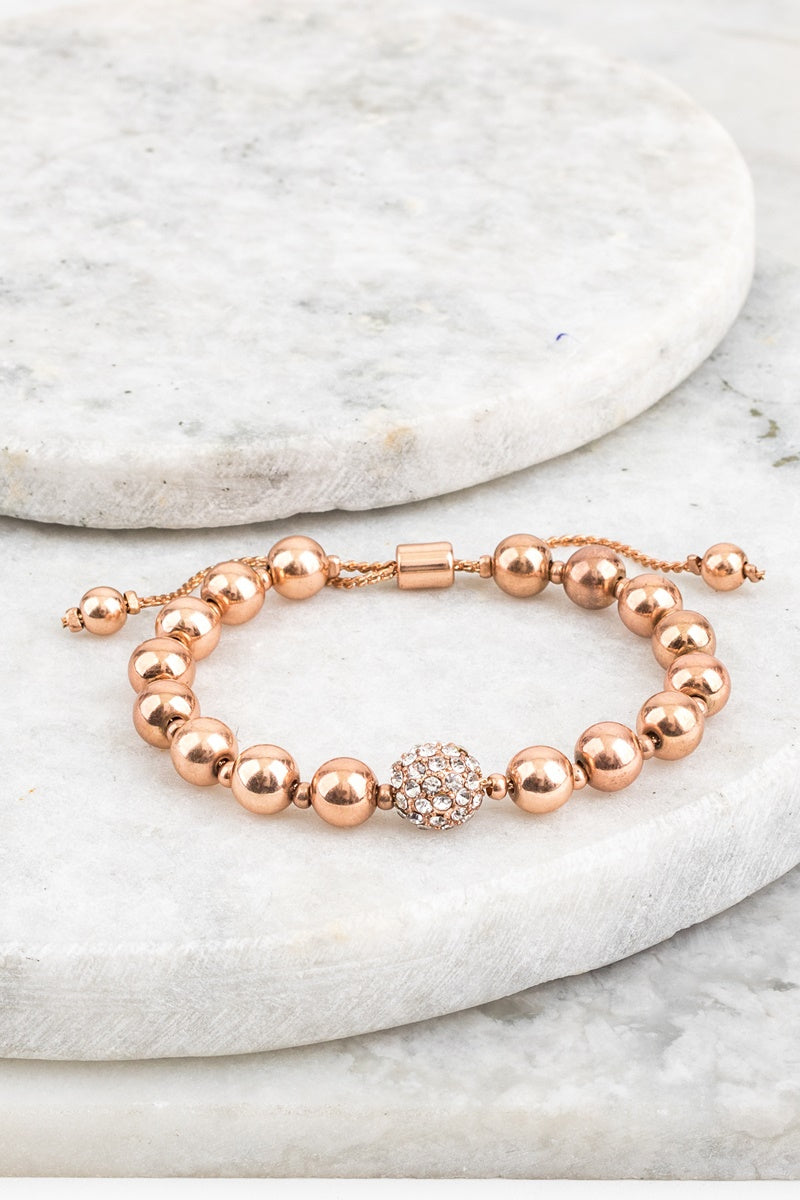 Metal bead and rhinestone accented charm bracelet  Ivy and Pearl Boutique Rose Gold  