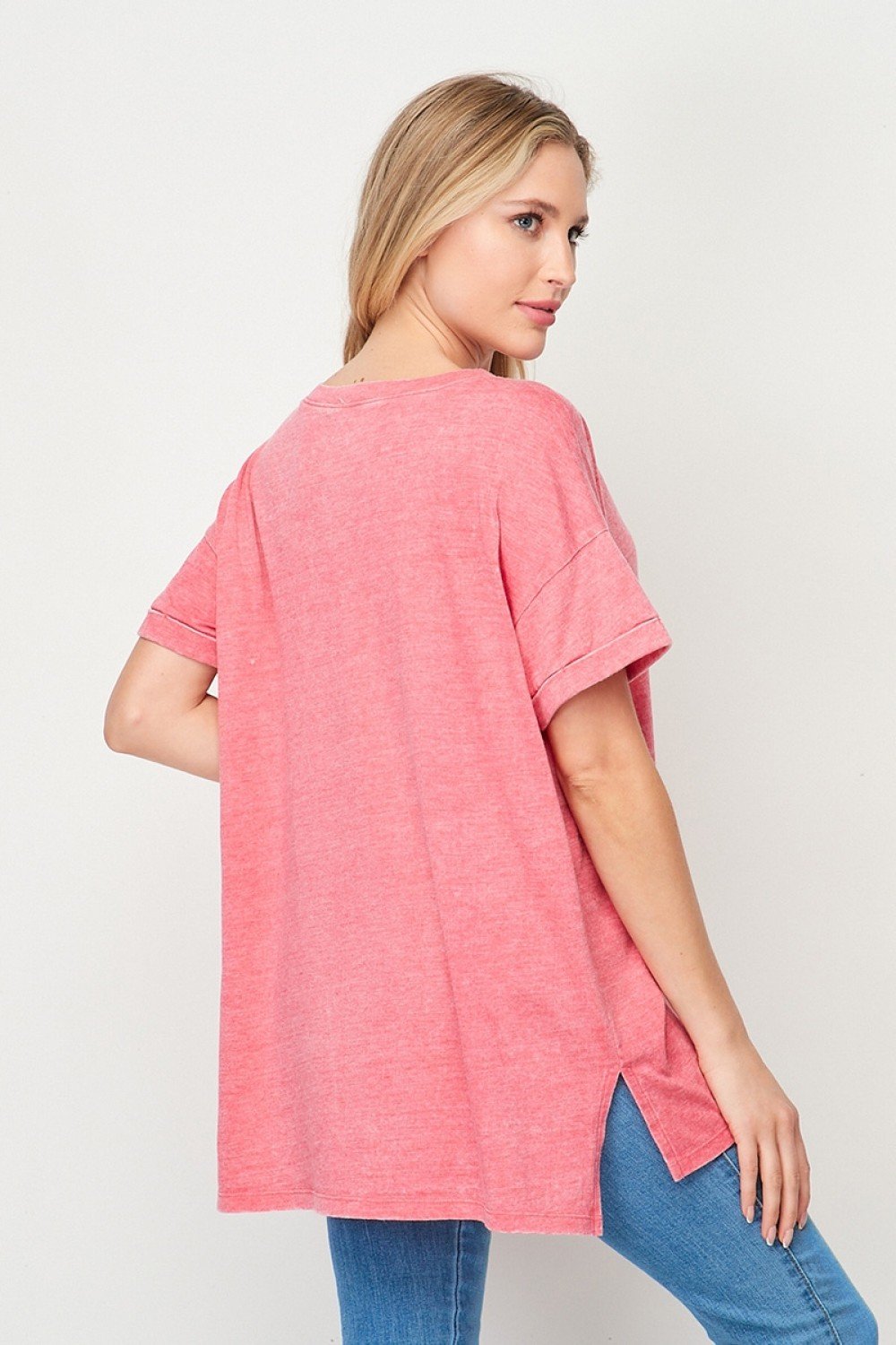 Mineral Wash Cuffed Sleeve Pocket Top  Ivy and Pearl Boutique   