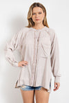 Mineral washed tunic shirt with chest patch pocket and double-buttoned cuffs  Ivy and Pearl Boutique Mushroom S 