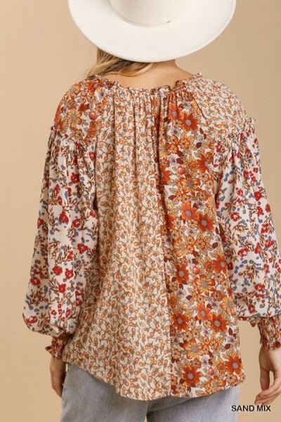 Umgee mixed Flower Print Split Neck Top with High Low Hem and No Lining  Ivy and Pearl Boutique   