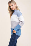 Mock neck long sleeve color block pullover sweater  Ivy and Pearl Boutique   