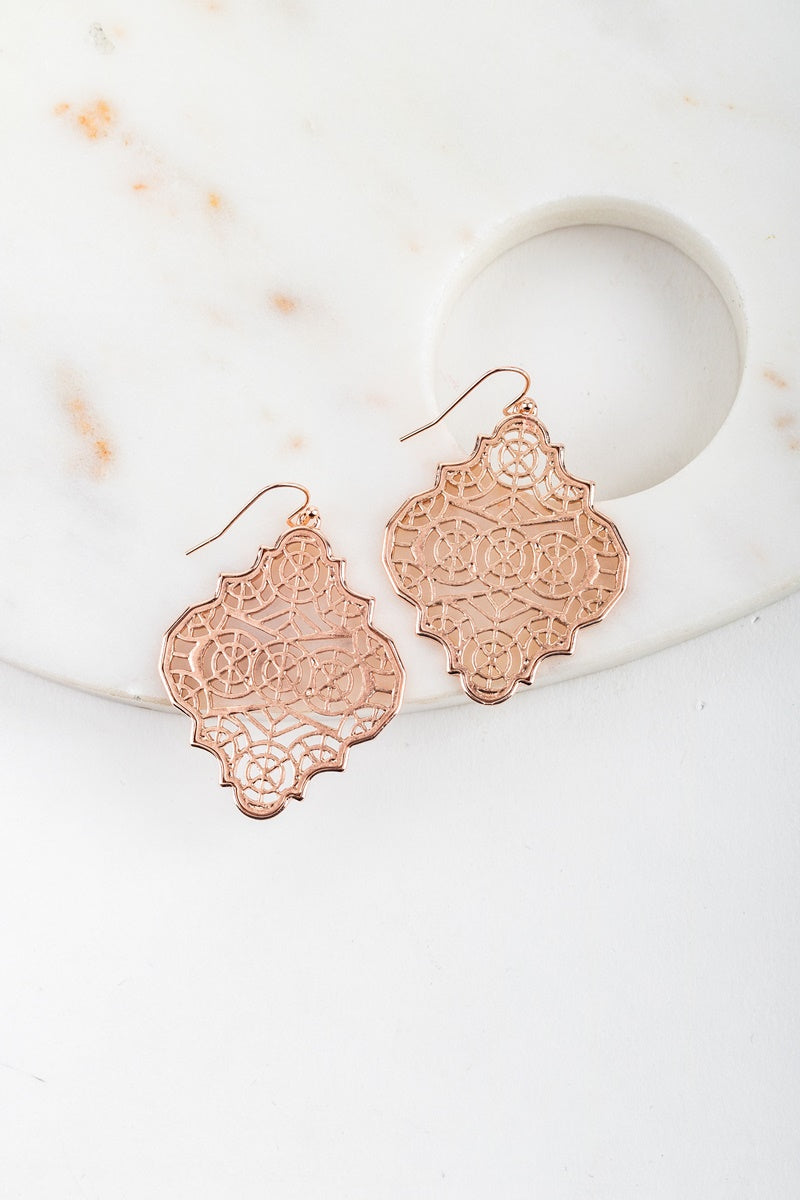 Moroccan spoon flower filigree hook earrings  Ivy and Pearl Boutique Rose Gold  