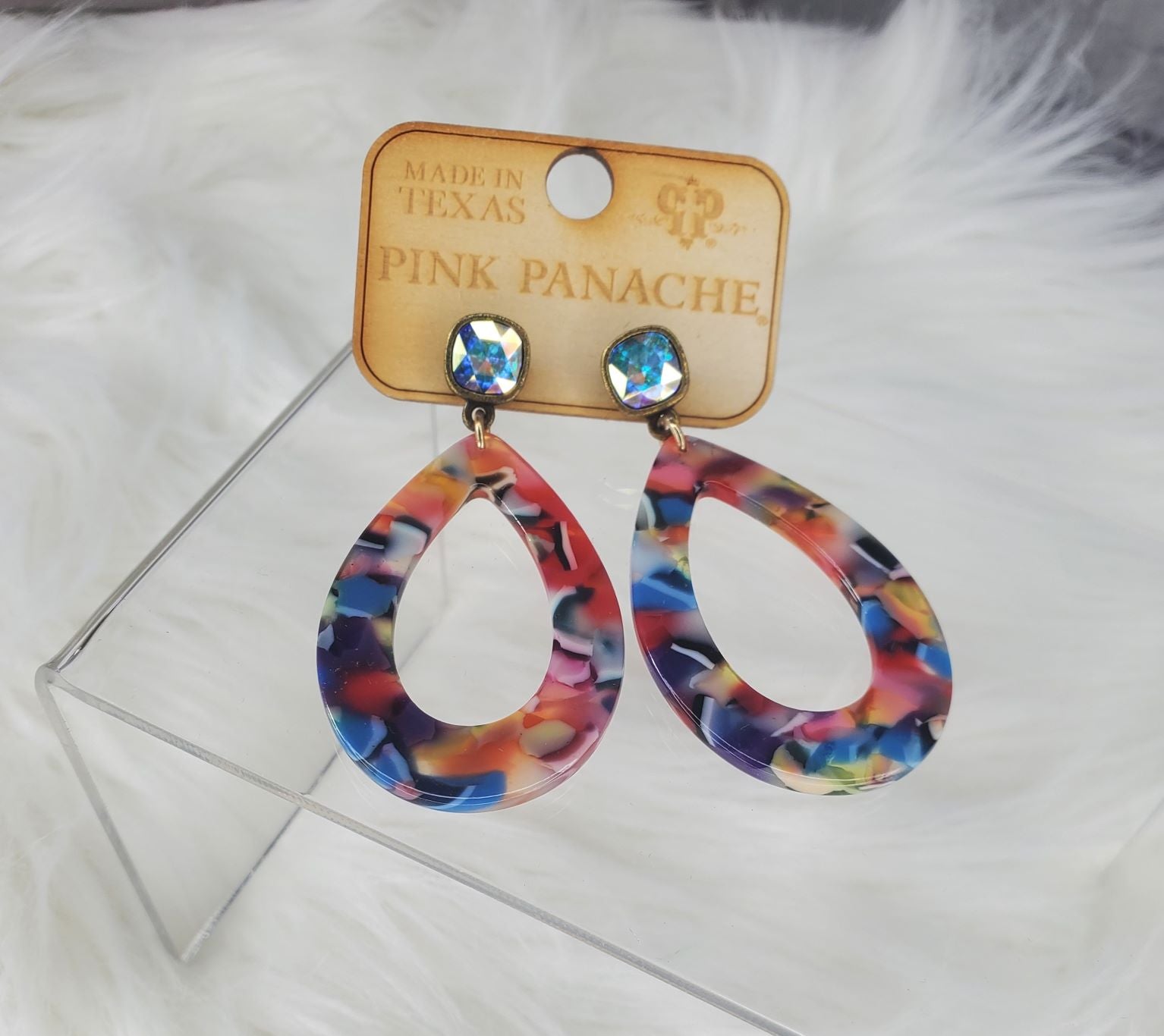 Multi-color acrylic with stone teardrop earrings  Ivy and Pearl Boutique   