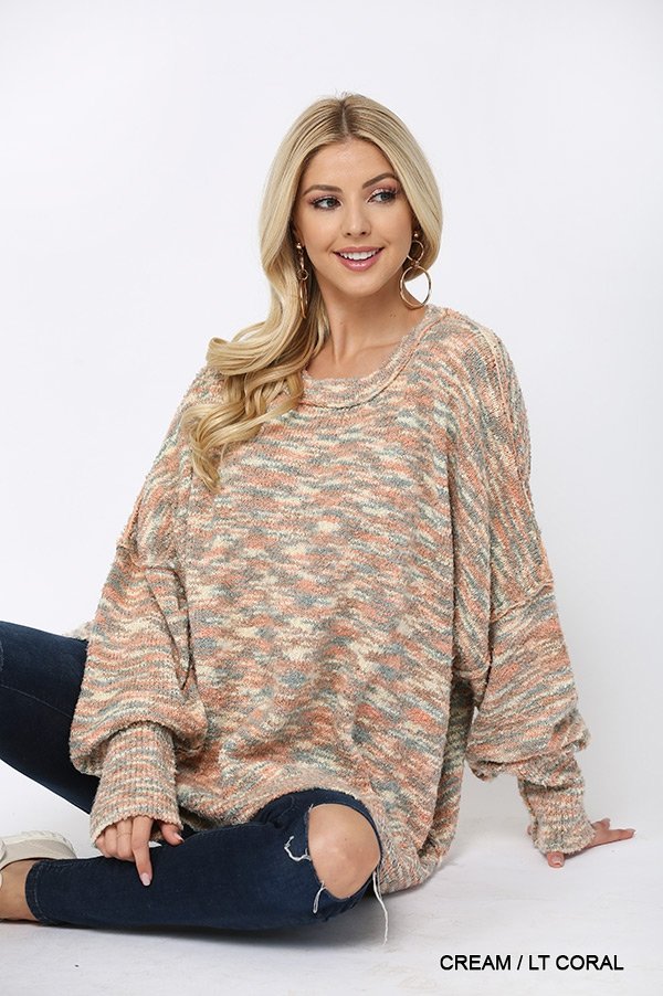 Oversized wide sleeve sweater with rounded neckline