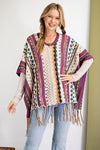 Been a while multi-color Knitted Poncho Sweater  Ivy and Pearl Boutique Plum S 