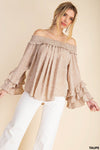 Off-the-shoulder tired long sleeve blouse  Ivy and Pearl Boutique Taupe S 