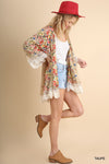 Open Front Flower Bomb Kimono with Lace Trim  Ivy and Pearl Boutique   