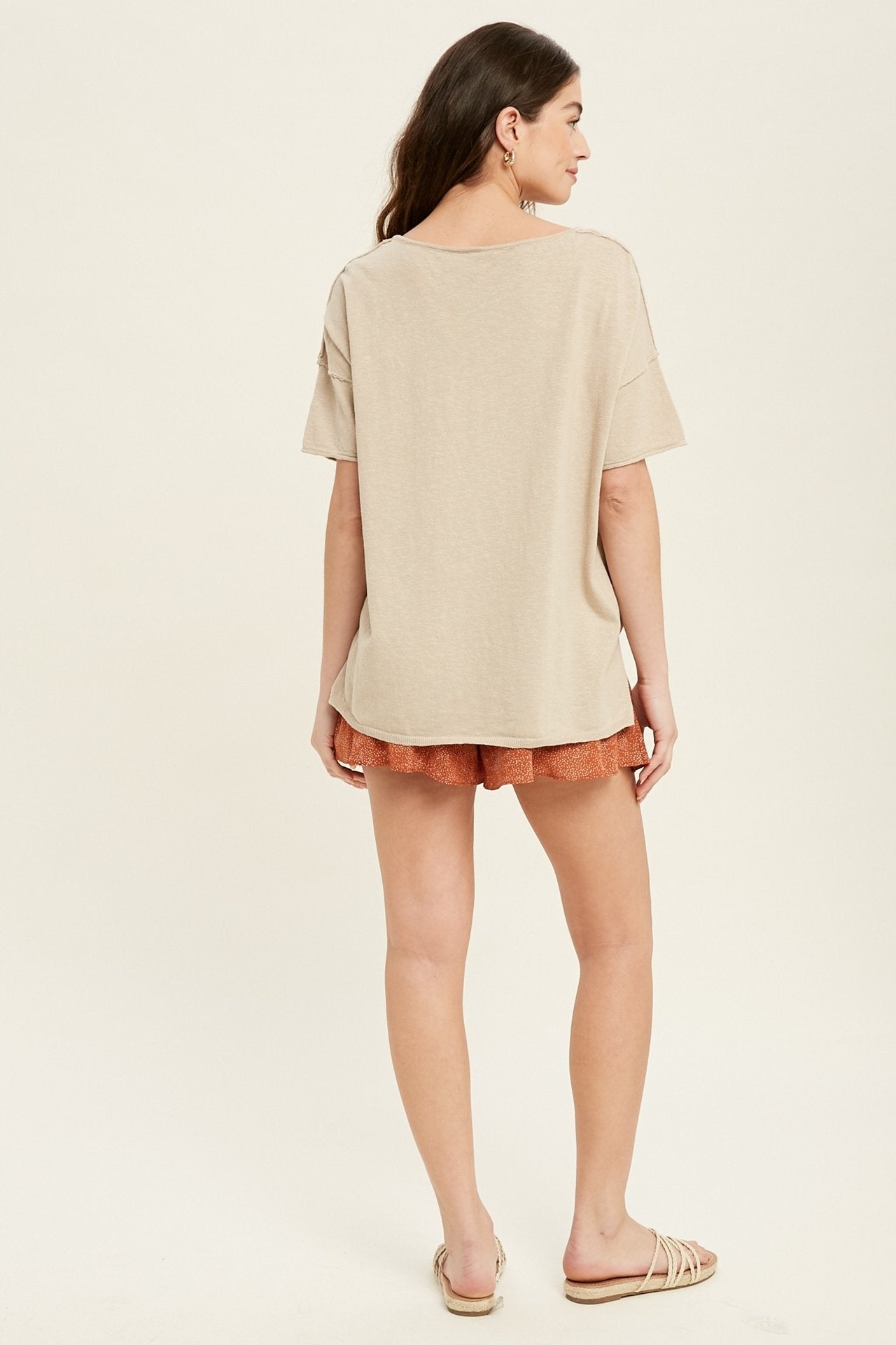 Oversized drop shoulder slub knit top with side slit detail  Ivy and Pearl Boutique   