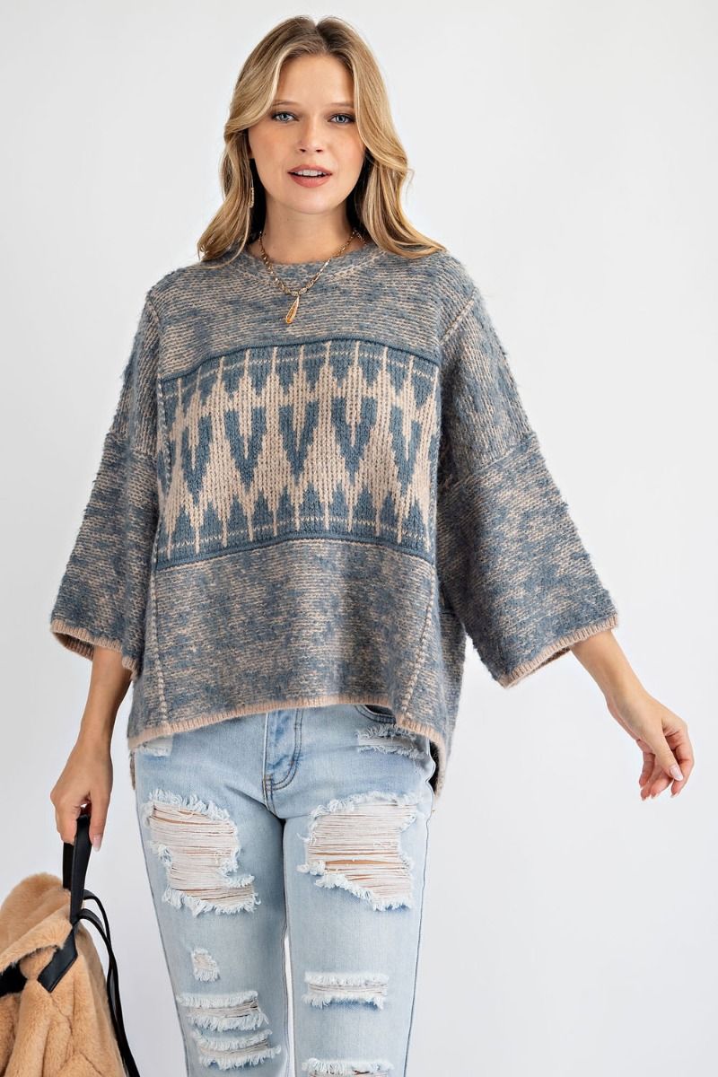 Oversized tribal patterned sweater  Ivy and Pearl Boutique   