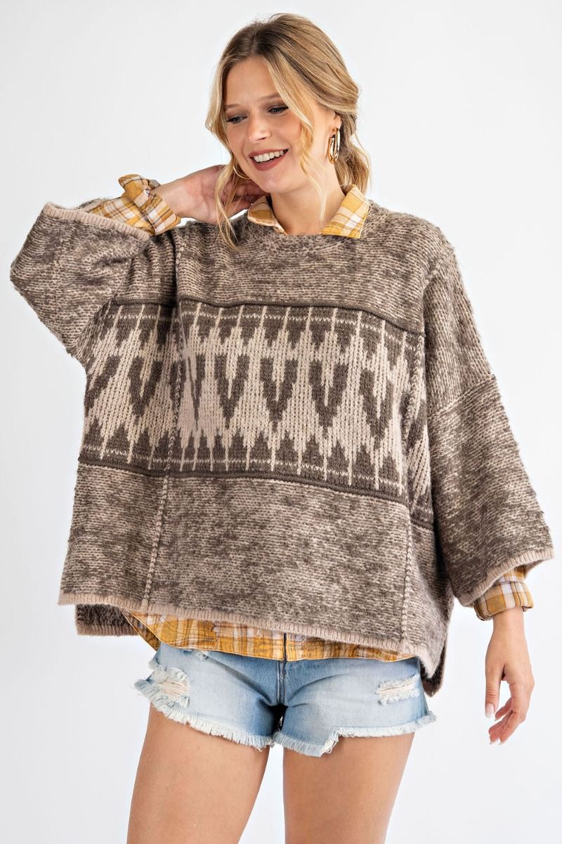 Oversized tribal patterned sweater  Ivy and Pearl Boutique   