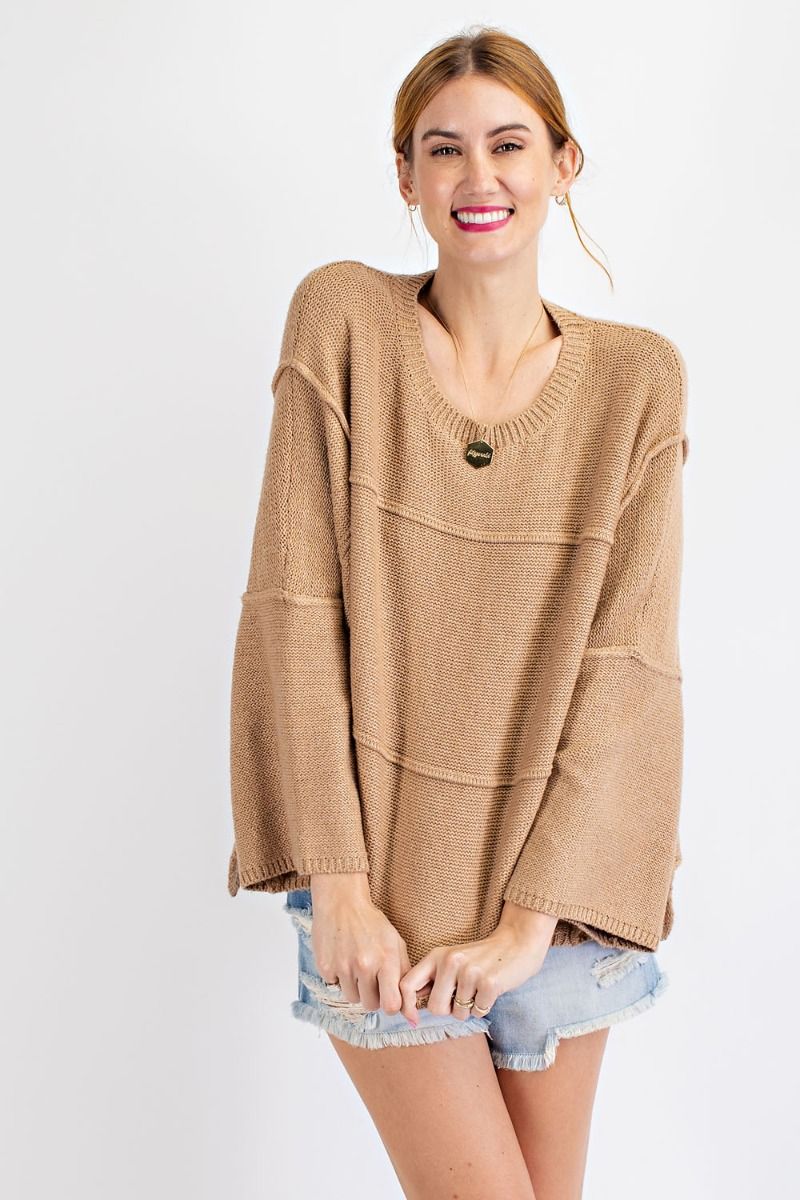 Oversized wide sleeve sweater with rounded neckline