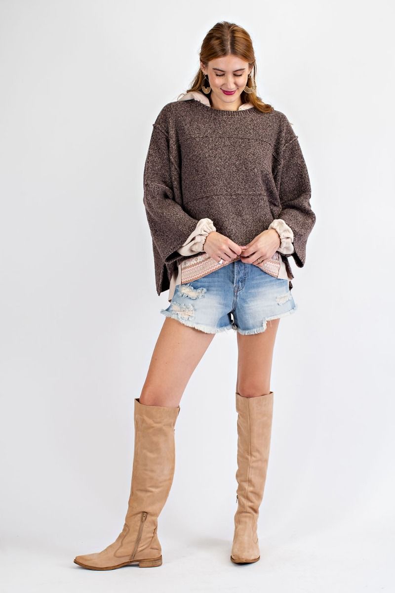 Oversized wide sleeve sweater with rounded neckline  Ivy and Pearl Boutique   
