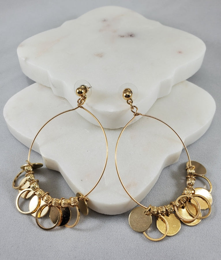 Pannee Gold Wire Loop with Discs/Rings/Beads Earrings  Ivy and Pearl Boutique   