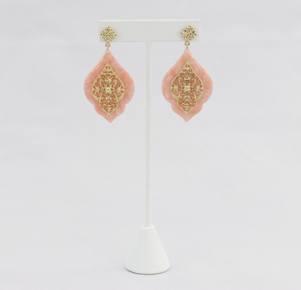 Peach with decorative gold filigree earring  Ivy and Pearl Boutique   