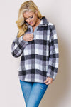 Plaid collared zip-up neck long sleeve sherpa overwear  Ivy and Pearl Boutique   