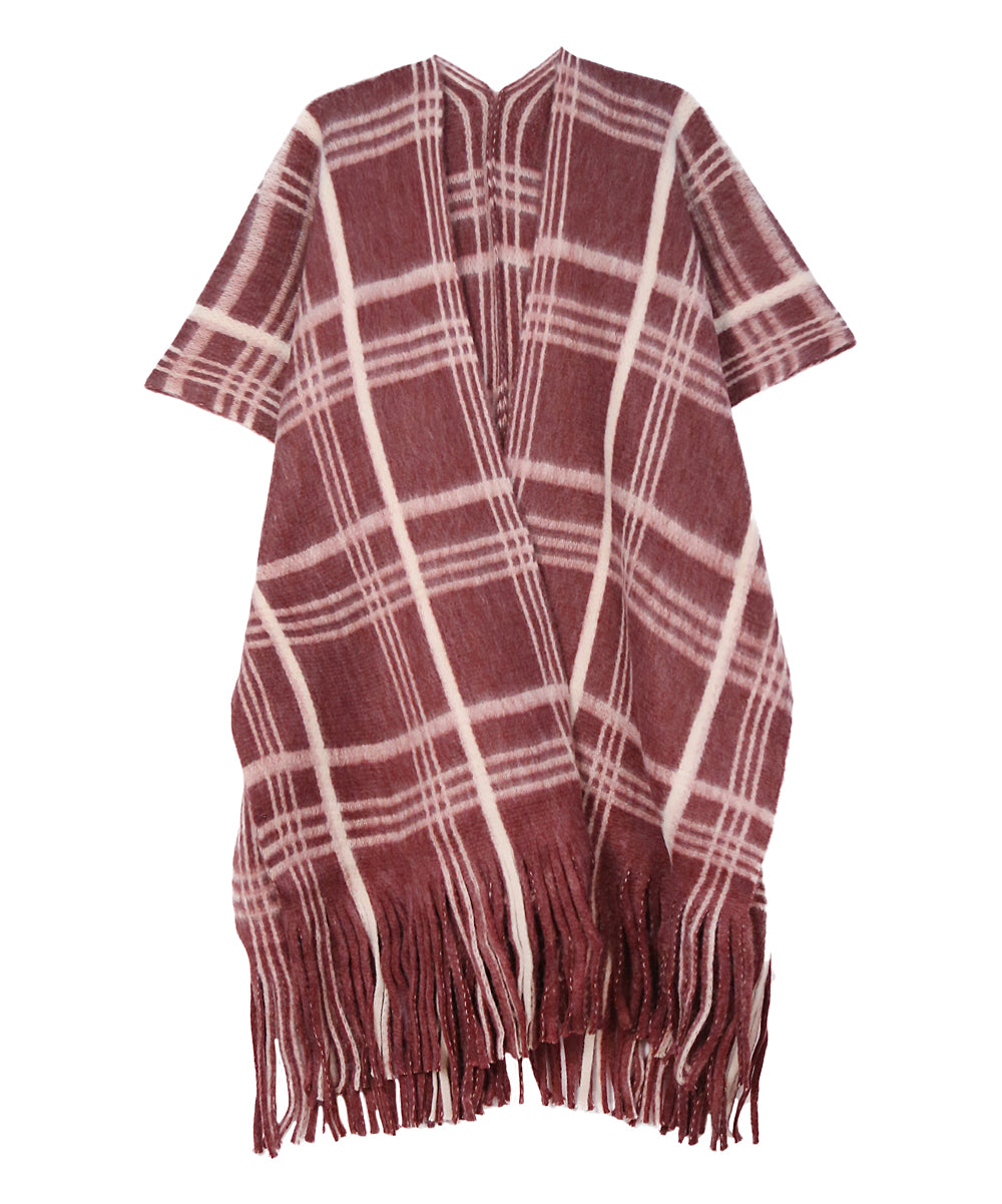 Plaid fringe-hem kimono  Ivy and Pearl Boutique Burgandy  