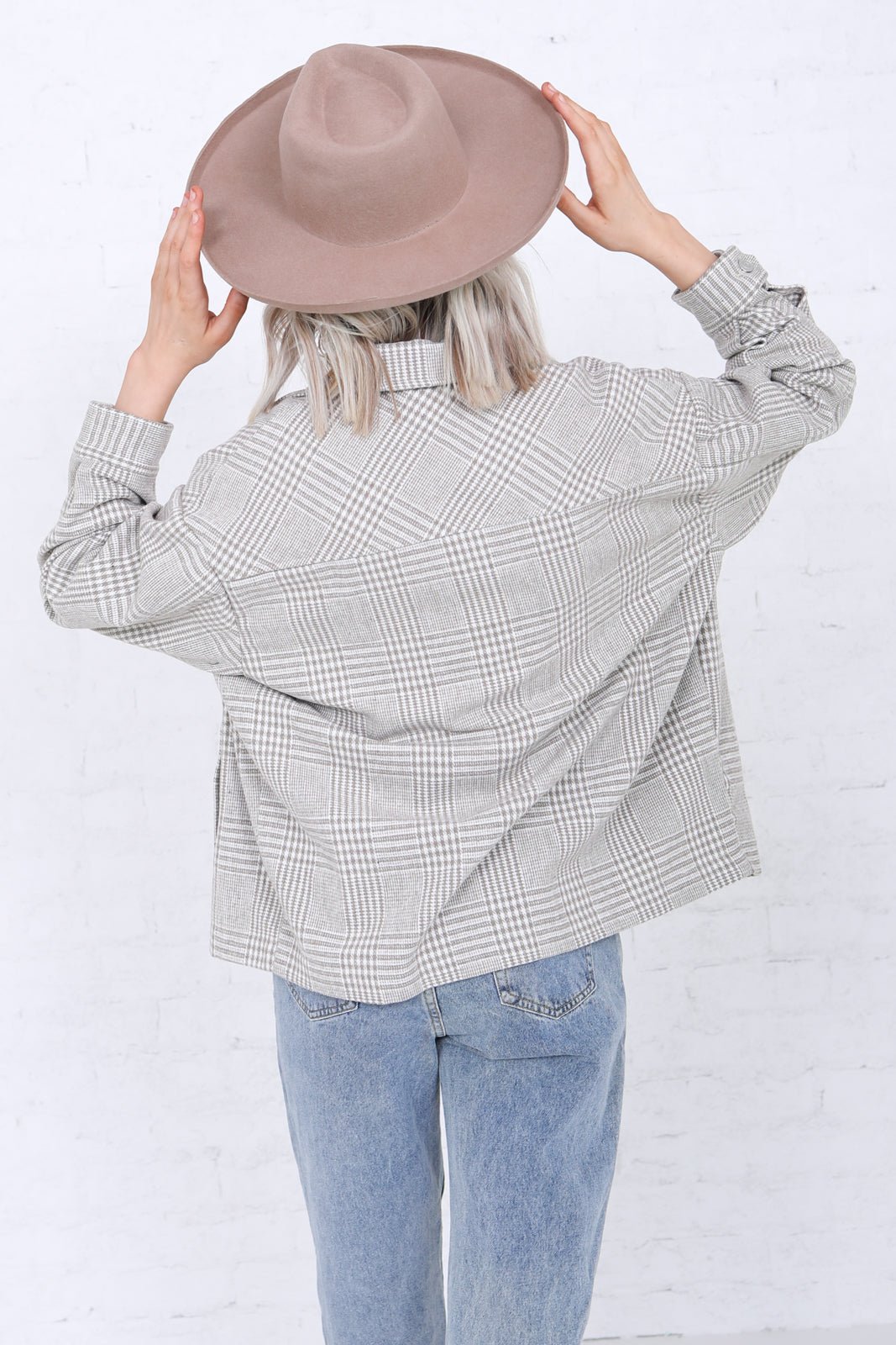 Plaid Jacket in Cobblestone  Ivy and Pearl Boutique   