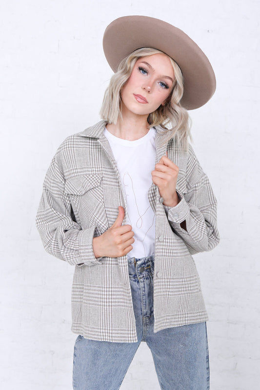 Plaid Jacket in Cobblestone  Ivy and Pearl Boutique Heather Gray S