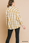 Plaid print long sleeve button front collared top with frayed hem and chest pockets  Ivy and Pearl Boutique   