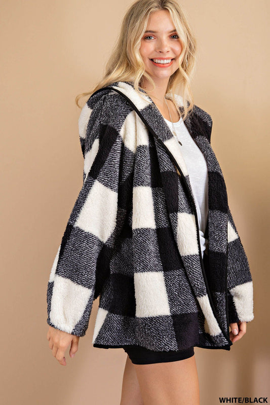 Plaid teddy hoodie jacket  Ivy and Pearl Boutique   