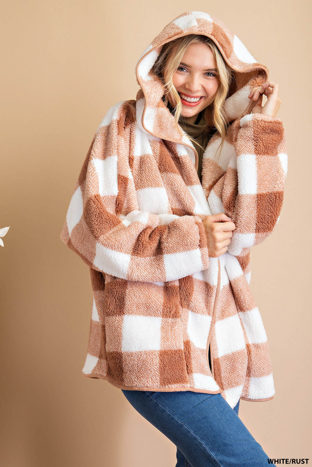 Plaid teddy hoodie jacket  Ivy and Pearl Boutique Rust M/L 