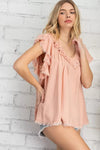 Ruffle sleeve linen woven top  Ivy and Pearl Boutique Blush 2XL 