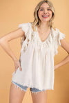 Ruffle sleeve linen woven top  Ivy and Pearl Boutique   