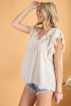 Ruffle sleeve linen woven top  Ivy and Pearl Boutique Oat M 
