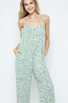 Print Crop Jumpsuit with Adjustable Shoulder Spaghetti Straps  Ivy and Pearl Boutique Sage S 