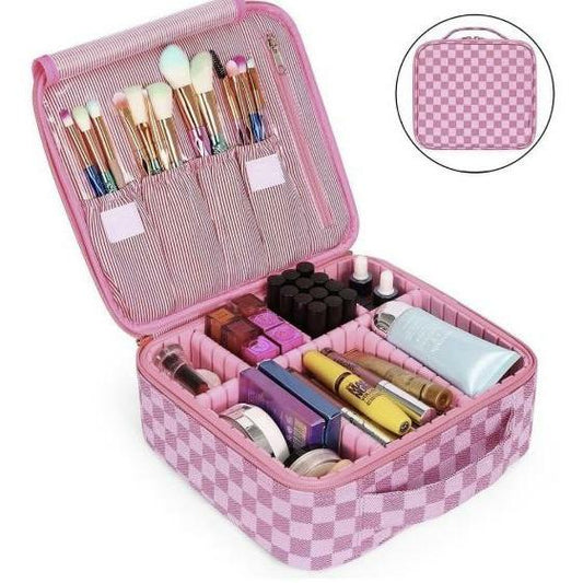 Professional cosmetic case with dividers - Women Nylon Makeup Case Organizer with Adjustable Dividers  Ivy and Pearl Boutique Pink  