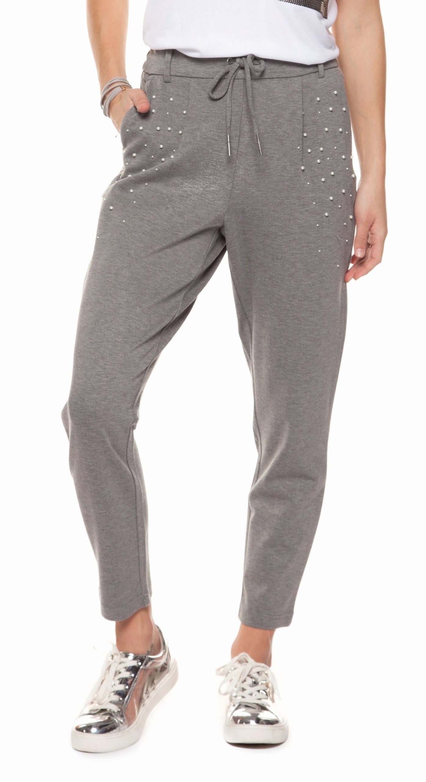 Dex Pull-On sweat pant with pearl studs details  Ivy and Pearl Boutique XS  