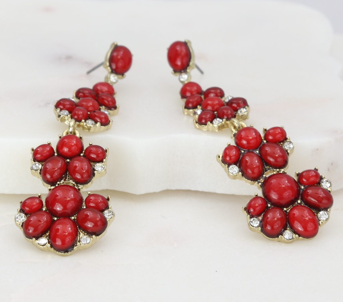 Red berry dangle earrings with faux diamond accents  Ivy and Pearl Boutique   