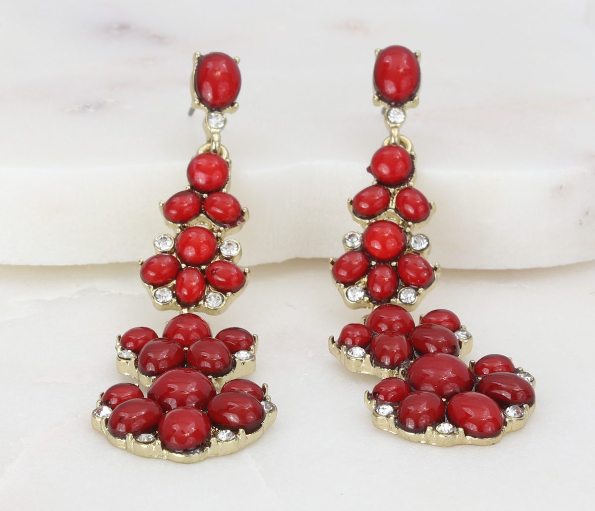 Red berry dangle earrings with faux diamond accents  Ivy and Pearl Boutique   