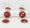 Red faceted tri-disc dangle earrings  Ivy and Pearl Boutique   