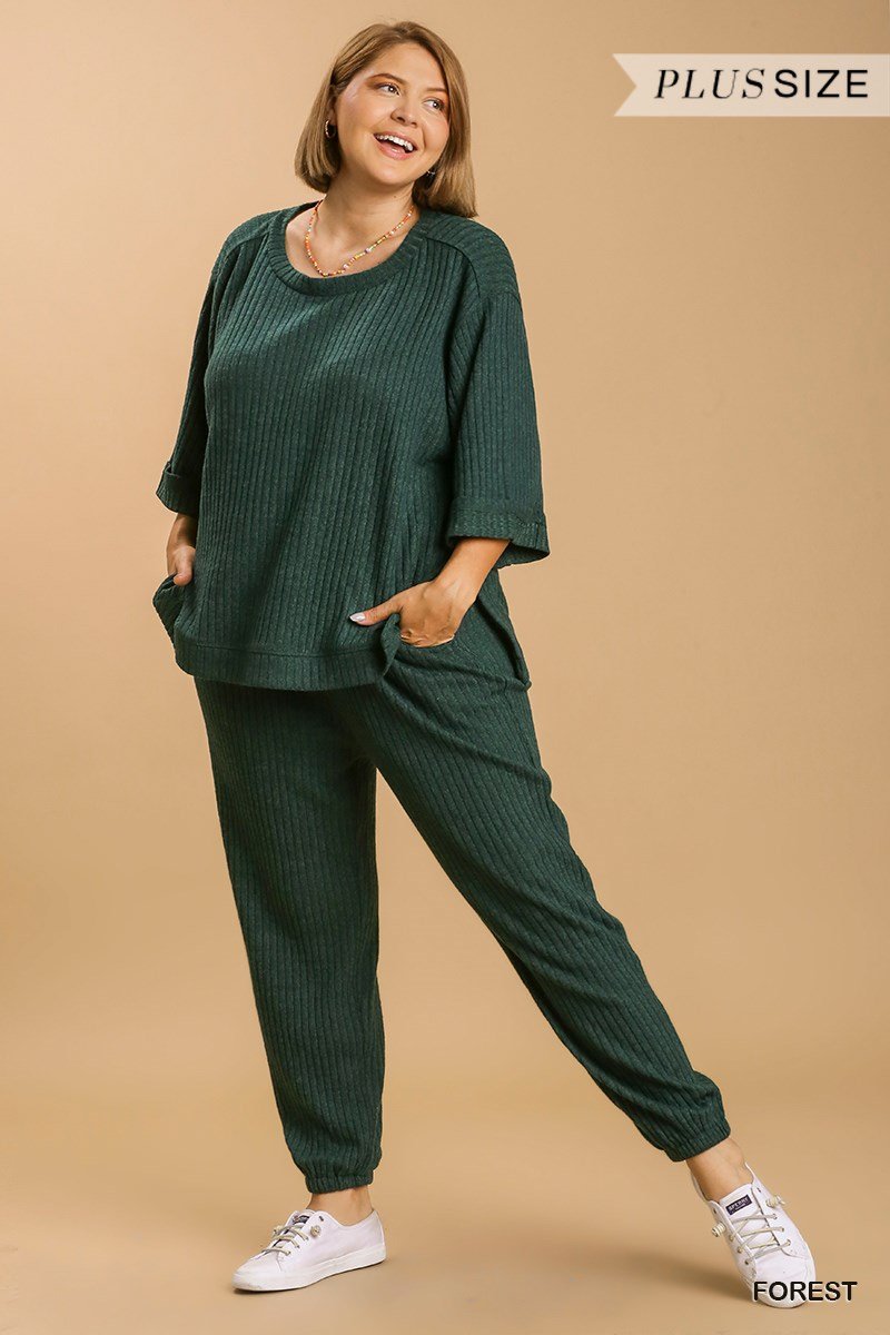 Women's Ribbed Jogger Pant in Forest