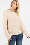 Basic ribbed pullover sweater with multi-colored floral elbow patch  Ivy and Pearl Boutique Beige S 