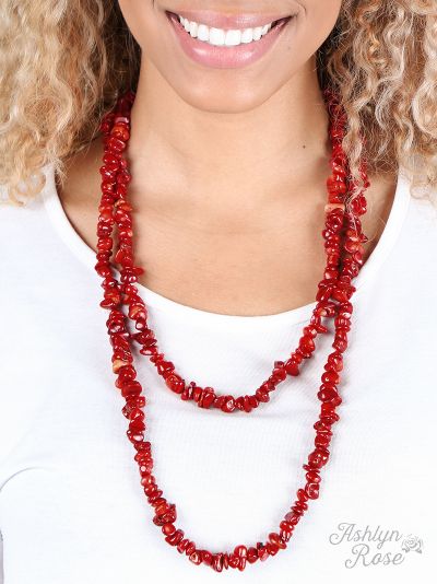 Rock steady coral natural stone double wrap necklace  Ivy and Pearl Boutique Coral  
