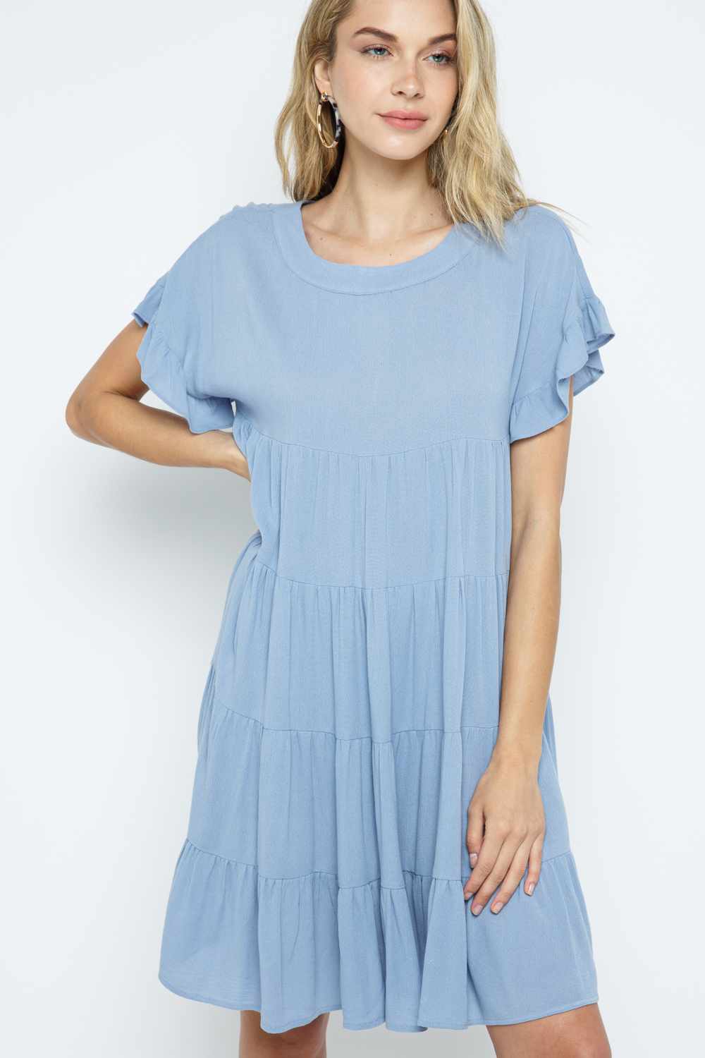 Ruffle Sleeve Aline Tiered Dress  Ivy and Pearl Boutique   