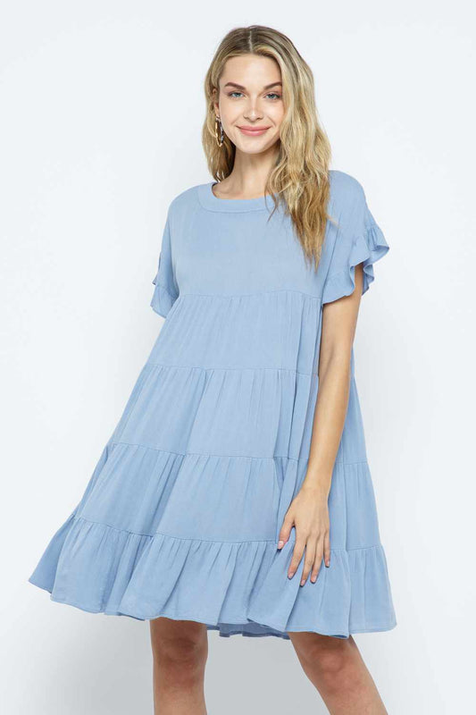 Ruffle Sleeve Aline Tiered Dress  Ivy and Pearl Boutique S
