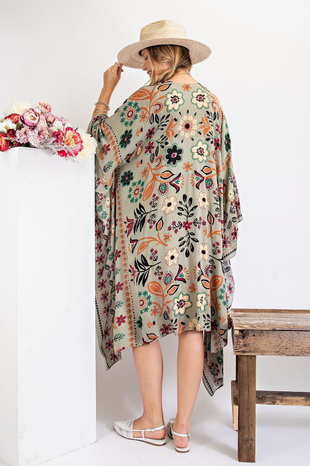 All I Need Flowy Kimono - Scarf Printed Rayon Crepon Kimono  Ivy and Pearl Boutique   