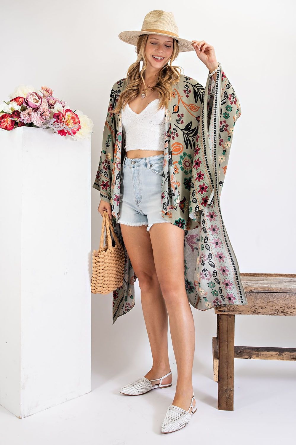 All I Need Flowy Kimono - Scarf Printed Rayon Crepon Kimono  Ivy and Pearl Boutique   