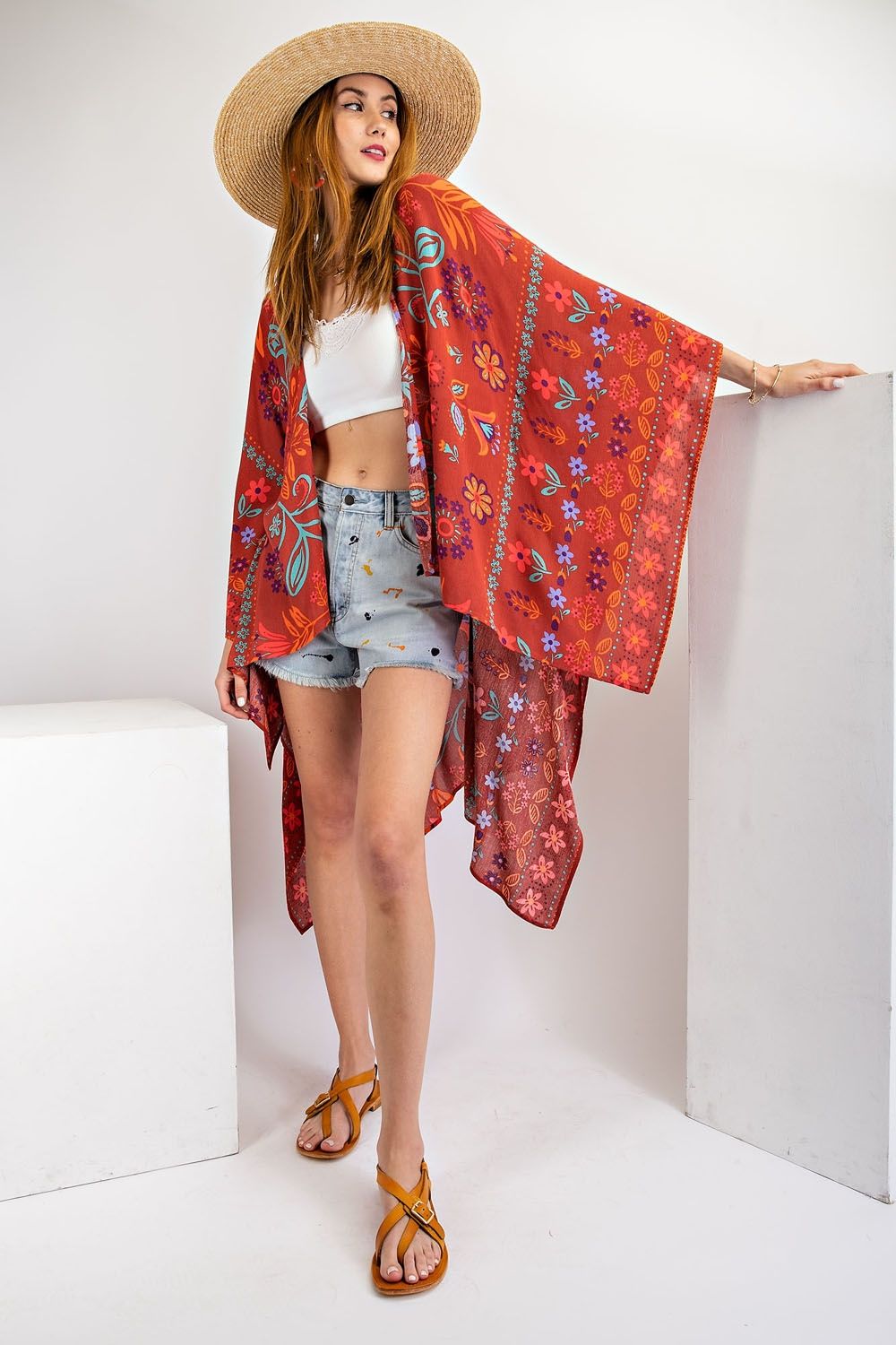 All I Need Flowy Kimono - Scarf Printed Rayon Crepon Kimono  Ivy and Pearl Boutique   