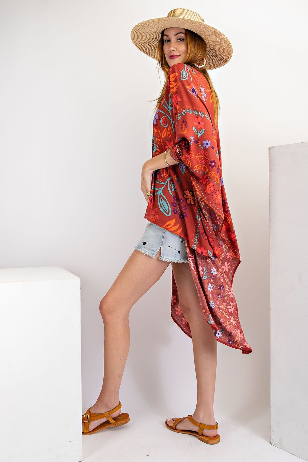 All I Need Flowy Kimono - Scarf Printed Rayon Crepon Kimono  Ivy and Pearl Boutique   