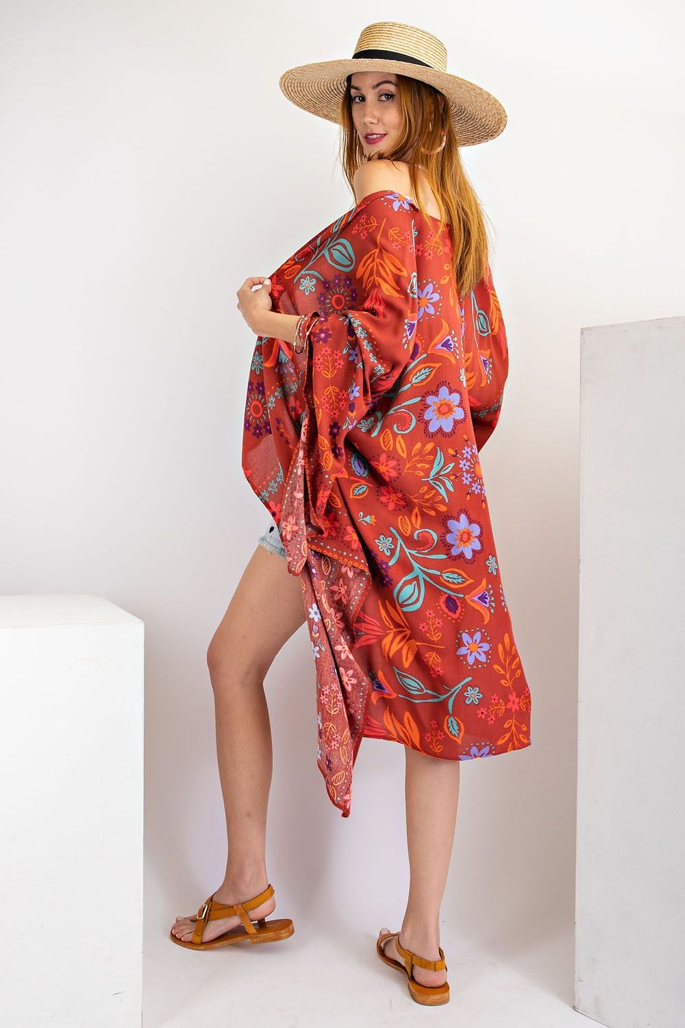 All I Need Flowy Kimono - Scarf Printed Rayon Crepon Kimono  Ivy and Pearl Boutique   