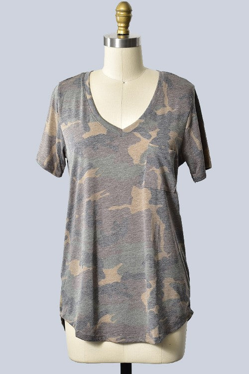 Camo T-Shirt with pocket  Ivy and Pearl Boutique S  