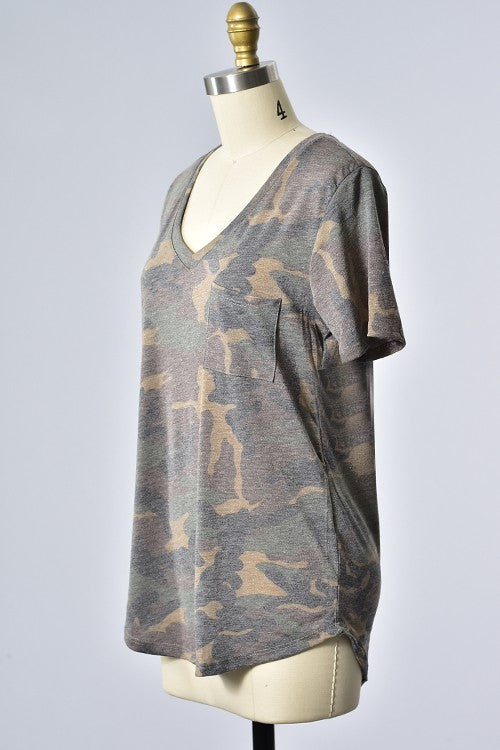 Camo T-Shirt with pocket  Ivy and Pearl Boutique   