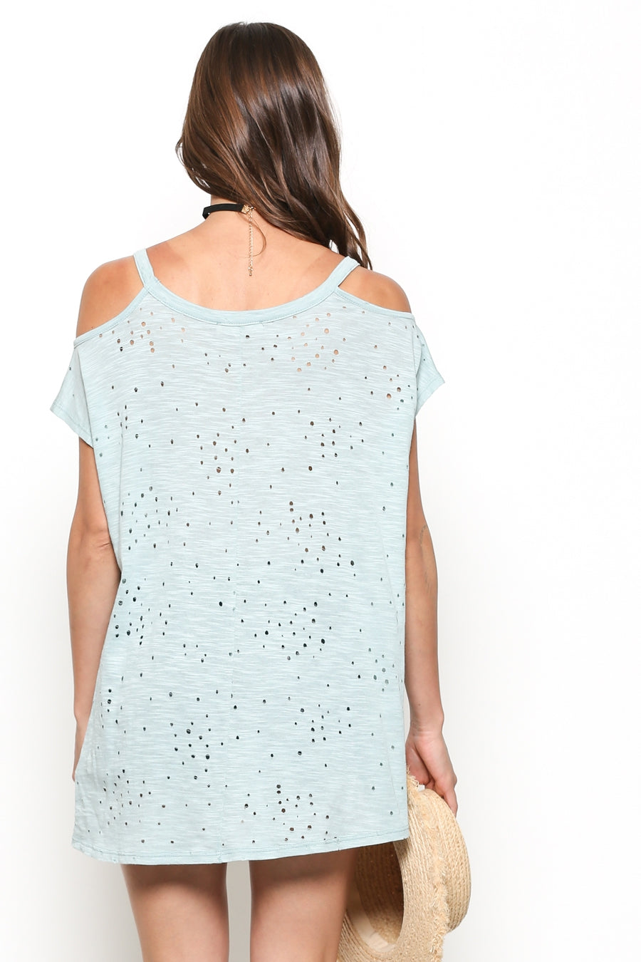 Short sleeve cold shoulders top with punched modal fabric  Ivy and Pearl Boutique   