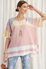 Keep it Real Color Blocked Top - Short Sleeve Cotton Jersey Loose Fit Top - available in 3 colors  Ivy and Pearl Boutique Rose S 