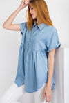 Short sleeve washed denim button down shirt tunic top  Ivy and Pearl Boutique   